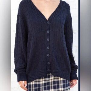 NWOT Brandy Melville Navy Blue Cable Knit Cardi Cardigan Sweater OSFA button-up